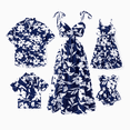 thumbnail image 1 of PatPat Ensemble Assorti pour la Famille, Chemise Bleue à Manches Courtes à Imprimé de Feuilles Ou Robe à Bretelles avec Dos Smocké, 1 of 7