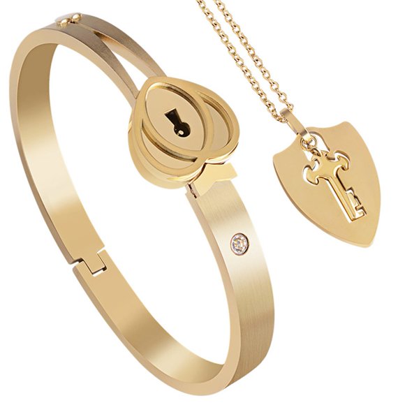Bracelet Necklace Set 1 Set Decorative Shining Popular Geometric Women Men Heart Bangle Key Pendant Necklace Set