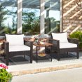 thumbnail image 1 of Costway 3PCS Patio Rattan Furniture Set Acacia Wood Table Top W/Shelf Cushioned, 1 of 10