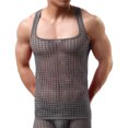 thumbnail image 2 of Penkiiy Haut en Maille pour Hommes Débardeurs Résille Sans Manches Muscle Rave Chandails Transparents L Gris, 2 of 3