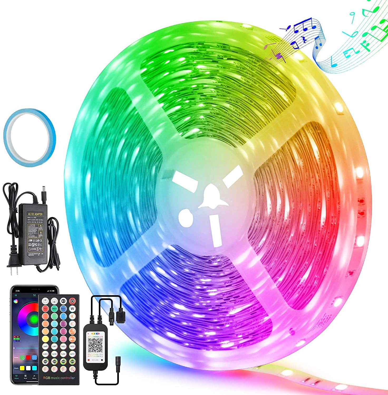 LED Strip Lights,50ft/15m Smart LED Light Strip,Music Sync Color Changing SMD5050 RGB Strip Light Build-in Mic,Bluetooth APP+Remote Controlled LED Lights Tape Lights for Bedroom Party Home Decoration