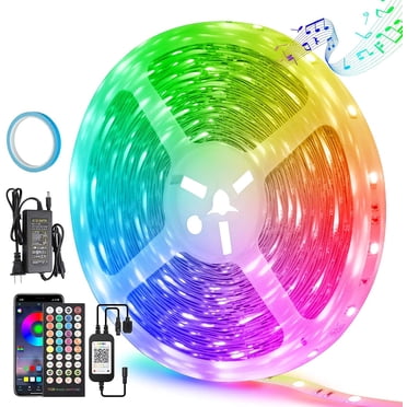 Bandes Lumineuses DEL, Bande Lumineuse DEL Intelligente 50 Pi/15 m, Changement de Couleur Synchronisé avec la Musique SMD5050 RGB avec Micro Intégré, Lumières DEL Contrôlées par Application Bluetooth + Télécommande, Rubans Lumineux pour Chambre, Fête, Décoration de la Maison