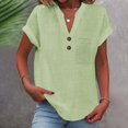 thumbnail image 2 of T-Shirts Femmes Plus Mode Décontractée Col en V Boutonné Manches Courtes avec Poches - Hontri, 2 of 5