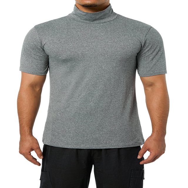 T-Shirt à Col Montant pour Homme à Manches Courtes, Chandail de Base, Tricot de Corps Extensible, Haut Léger