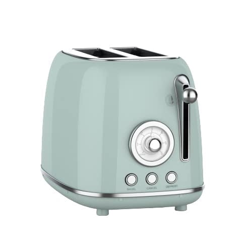 BEAR Toaster Grille-Pain 2 Slice Toaster, Extra Wide Slots, Retro Stainless Steel with High Lift Lever, Bagel and Muffin Function, Removal Crumb Tray