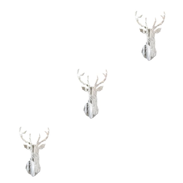 relayinert Wide Application Of 3D Mirror Deer Wall Stickers For Versatile Usage Made Of Acrylic 3D Deer Head Mirror Wall Sticker silver S 3Set