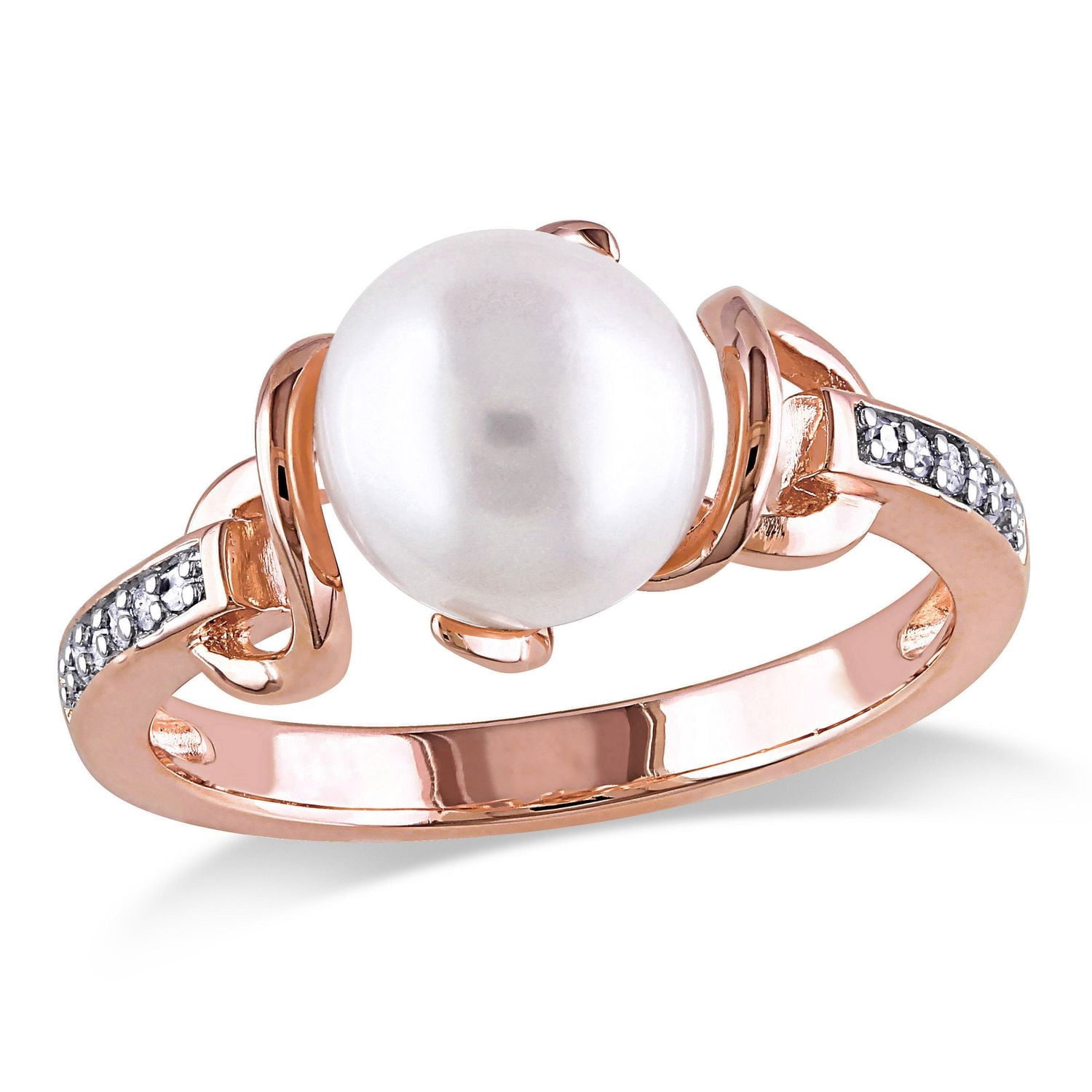 Bague cocktail Miabella avec perle d'eau douce cultivée 8 à 8,5 mm et accents de diamants en argent sterling plaqué de rhodium rosé