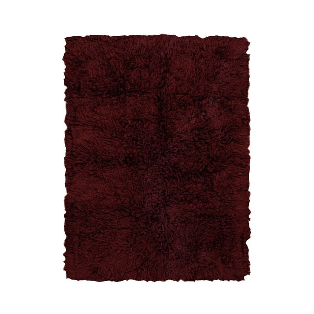 Tapis 3A Flokati 2000gr 9 Pieds x 12 Pieds en Bourgogne, Tissé à la Main en Grèce avec 100 % de Laine de Nouvelle-Zélande à Poils Longs Profonds, Montré Plat par-Dessus sur Fond Blanc, Idéal pour Accentuer les Salons Ou les Tonnelles et Souvent Utilisé comme Couche de Sol Douillette dans les Espaces Multi-Usage.