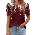 thumbnail image 1 of Pisexur Hauts pour Femmes, Hauts de Sortie pour Femmes & T-Shirt à Manches Courtes Col Rond Imprimé, Haut Ample, Hauts de Printemps pour Femmes Vin, 2TG, 1 of 6