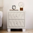 thumbnail image 4 of Euroco Velvet Nightstand with 2 Drawers and Crystal Handle, Storage Bedside Table with Button-Tufted, Beige, 4 of 9
