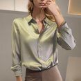 thumbnail image 4 of GigrtiJin Chemises Boutonnées pour Femmes Automne Manches Longues Col Rabattu Couleur Unie Mode Décontractée Confortable Hauts Amples, 4 of 5