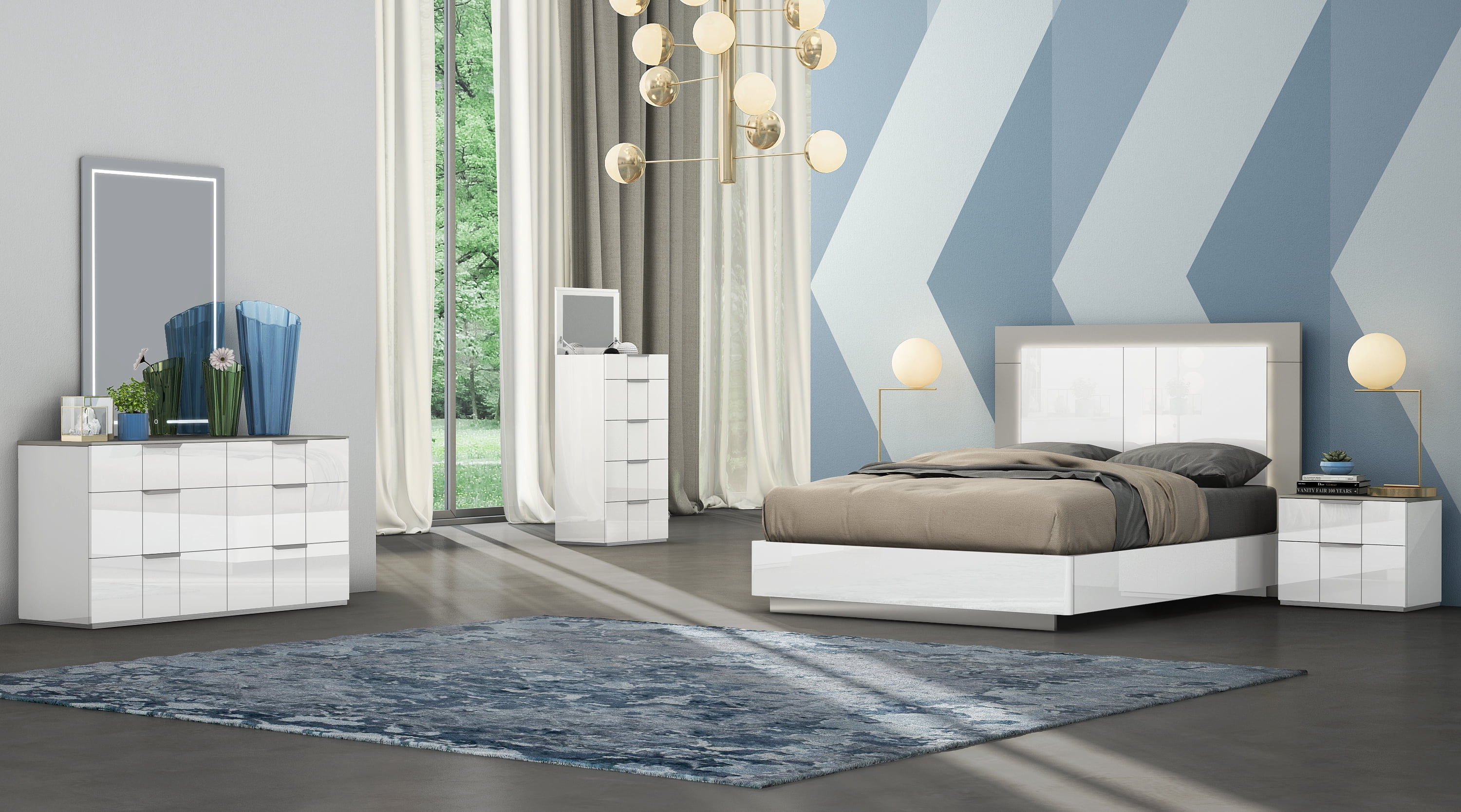 Lit pour adultes K-Living Harvey (format King Size) – Blanc et gris flanelle avec éclairage LED