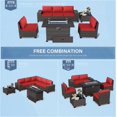 thumbnail image 3 of Kullavik Patio Furniture Sectional Sofa Set 7-Pieces PE Rattan Patio Conversation Set w/43in Gas Fire Pit Table, Outdoor Furniture with 55000 BTU Propane Fire Pit, Red, 3 of 6