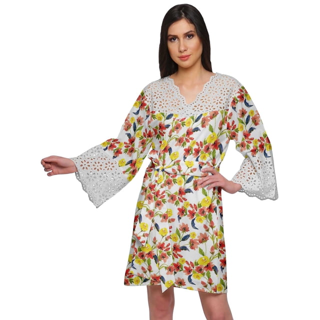 Moomaya Short Robes For Women Lightweight Venice Lace Summer Loungewear