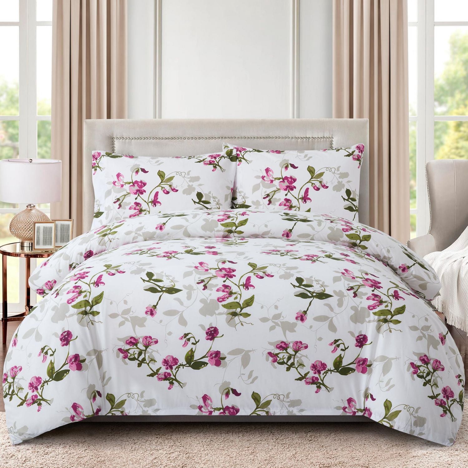 Literie toutes saisons Marina Decoration, housse de couette ultra douce et soyeuse, en rayonne de bambou richement imprimée, avec taies d'oreiller