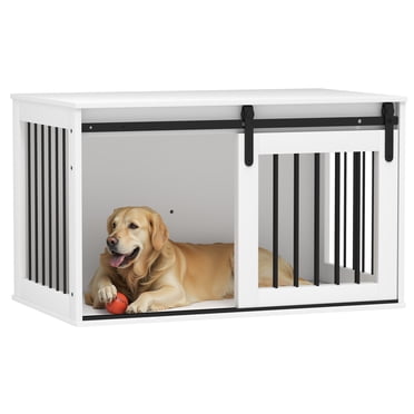 PawHut Meuble Cage pour Chien de 39 Pouces pour Grands Chiens, Blanc