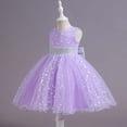 thumbnail image 4 of hoksml Robes d'Été, Robes pour Filles, Robe pour Enfants Filles Sans Manches Robe de Princesse Nœud Papillon Dentelle Fleurs Robe en Maille Robe Tuftée Liquidation, 4 of 9