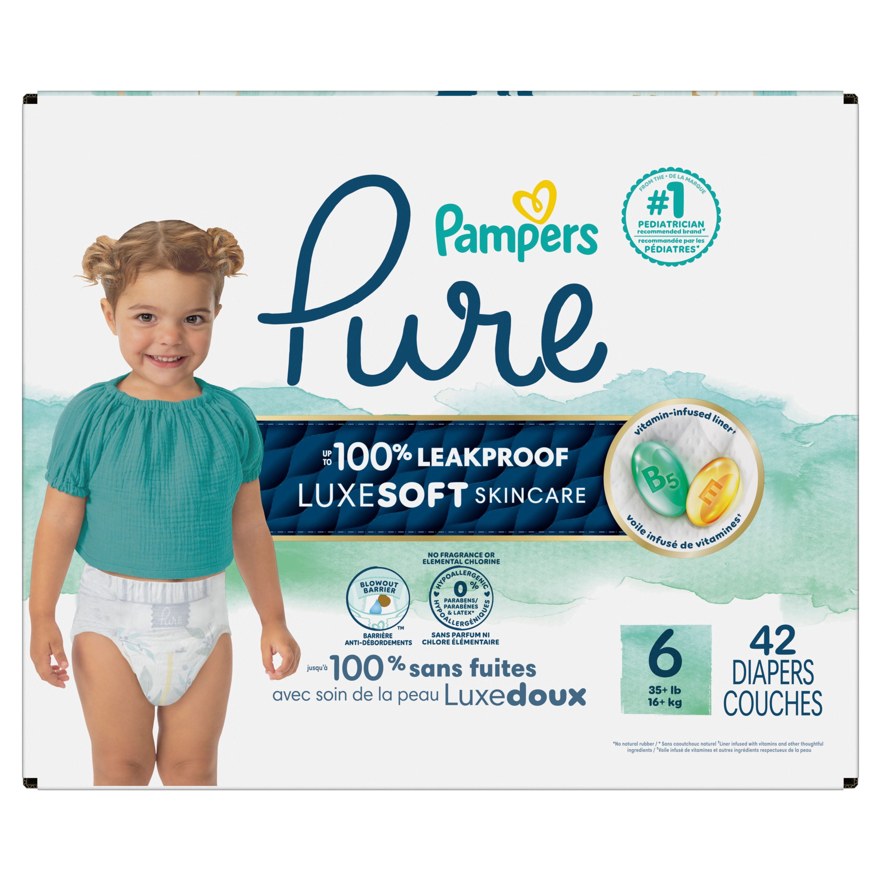 Pampers Pure Couches pour Bébés, Taille 6 (35+ lbs), 42, jusqu'à 100 % Anti-Fuites, Couches Douces Hypoallergéniques de Qualité Supérieure