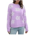 thumbnail image 2 of RKSTN Chandails pour Femmes Ample Fleurs Col Rond Chandail Hiver Manches Longues Blouse Automne Chandails, 2 of 7