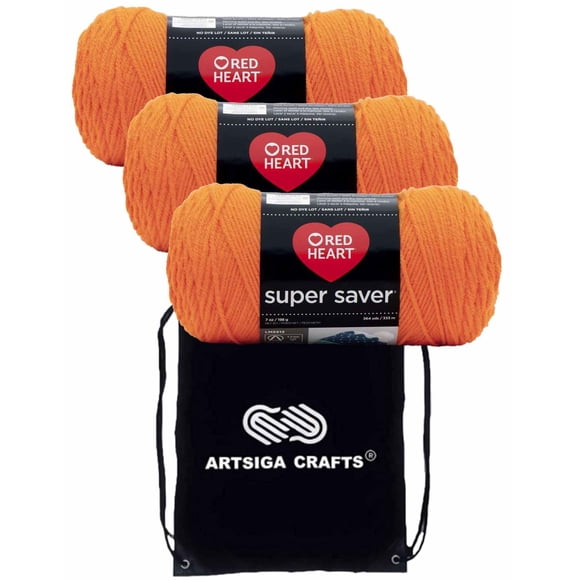 Red Heart Super Saver Pumpkin E300-254 (3-Skeins - Same Dye Lot) Worsted Medium #4 Acrylic Yarn for Crocheting and Knitting with Project Bag
