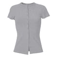 thumbnail image 3 of Women's Button-Up Ribbed Short Sleeve Cardigan - Pure Color, Soft Stretchy Fabric, Versatile for Casual Wear, S/M/L Sizes, 3 of 3