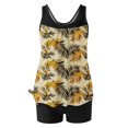 thumbnail image 4 of UPPADA 2 Piece Full Coverage Swimsuits for Women Floral Athleti Crewneck Bathing Suits High Waisted Tummy Control Modest Swimwear Comfy Tankini Top with Shorts Yellow,Xl, 4 of 5