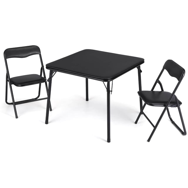 Bingirl Black Foldable Table with 2 Upholstered Chairs and Cushioned Seats