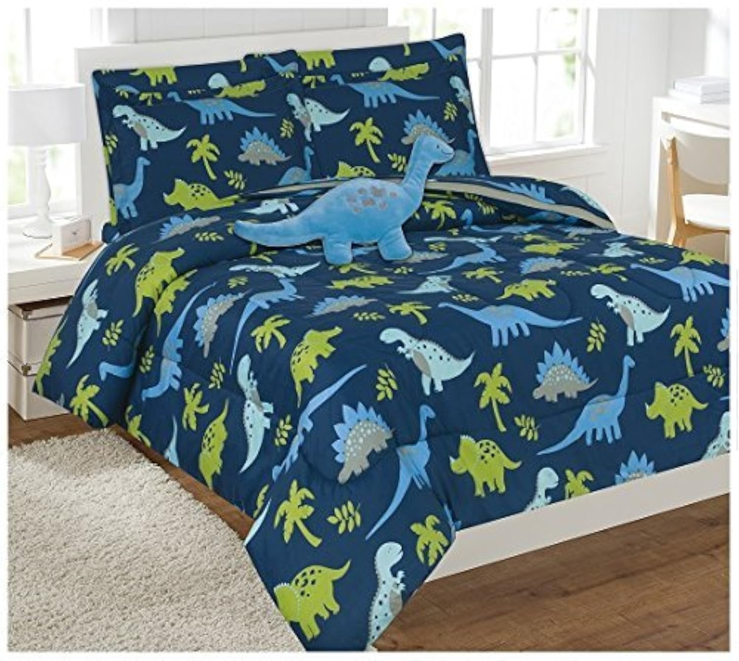 Fancy Linen Comforter Set Dinosaurs Blue Light Blue Grey Green New # Dinosaur Blue (Full Comforter)