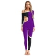 thumbnail image 1 of Raenseen Womens' Long Sleeve Unitard Gymnastics Ballet Dance Bodysuit Metallic Color Block Jumpsuit Purple S, 1 of 5