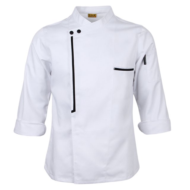 lionlar Veste de Chef Rétro Uniforme Manches Longues Vêtements de Cuisine d'Hôtel 3TG Blanc