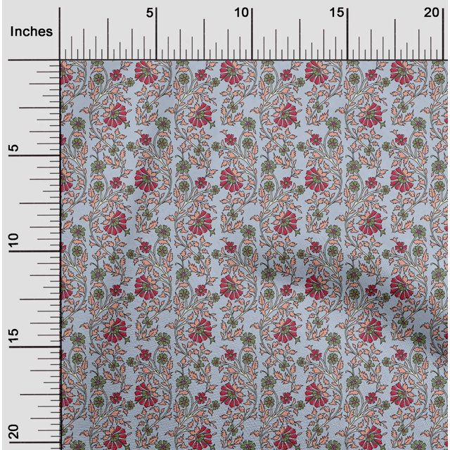 oneOone Silk Tabby Fabric Leaves & Floral Block Print Sewing Fabric BTY 42 Inch Wide