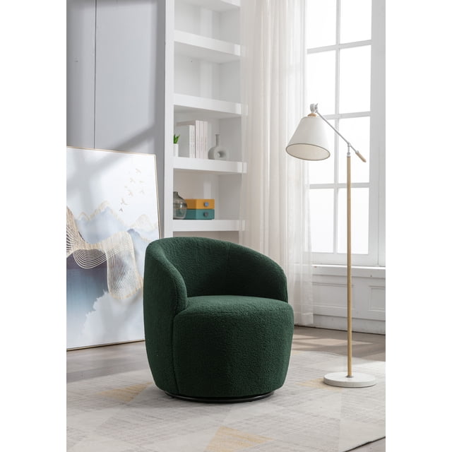 KOSSMAI Soft Upholstered Teddy Fabric Swivel Small Size Accent Chair For Living Room, Bedroom, Study Room Green