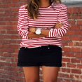 thumbnail image 5 of T-shirt Décontracté pour Femme à Rayures Rouges et Blanches à Manches Longues en Coton, Coupe Ample, Basique, Col Rond, Hauts Tee, Chandails d'Automne, 5 of 5