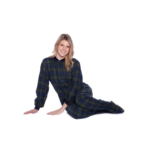 Pyjama à Pieds pour Adulte en Flanelle de Coton à Carreaux Bleu Marine et Vert Dormeur Dormeur