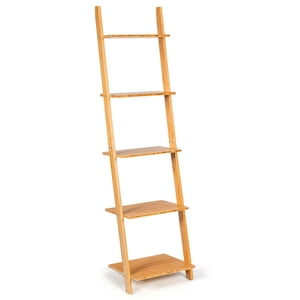 Gymax 5-Tier Étagère d'échelle moderne Bamboo Leaning Bookshelf Ladder Bibliothèque ouverte