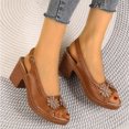 thumbnail image 4 of Ladies Rhinestones Flower Dress Slingback Sandals for Women 2025 Summer Leather Peep Toe Chunky High Heels, 4 of 7