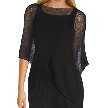 Baberdicy Lightweight Knit Cardigans - Irregular Loose Beach Cover-Ups (Thin Ice Fabric, Cape Shawl Style) Black One Size