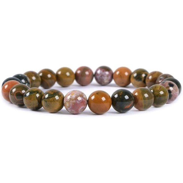 Natural Ocean Agate Gemstone 8mm Round Beads Stretch Bracelet 7 Inch Unisex