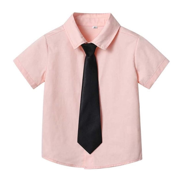 vdgthytj Toddler Baby Boys Girls Button down Shirts Kids Collared Neckties Short Sleeve Solid Color Summer Tops Tee