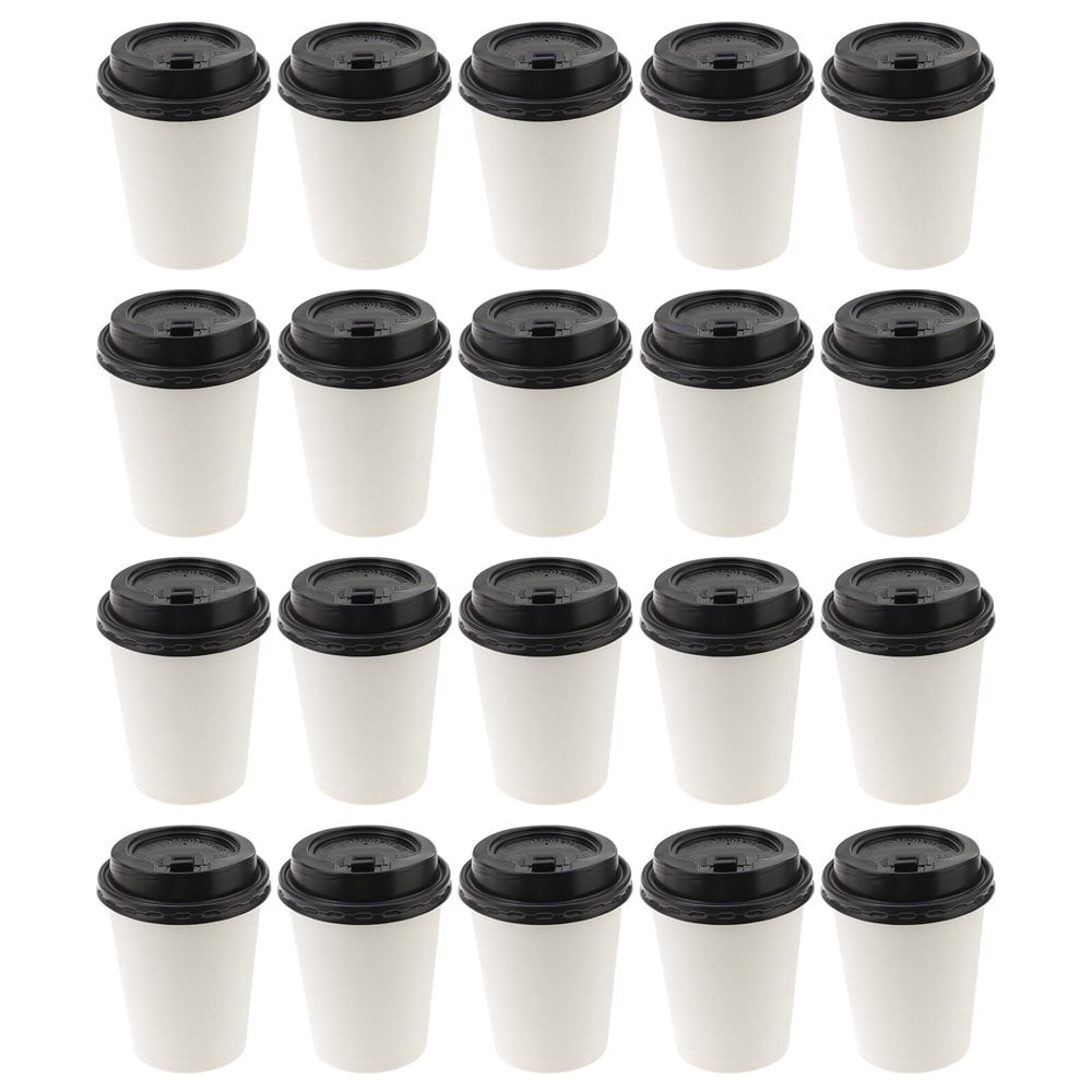 50 Pcs Tasses à Café Jetables Isolation à Emporter Gobelet en Papier à Double Couche avec Couvercle (8oz 280ml)