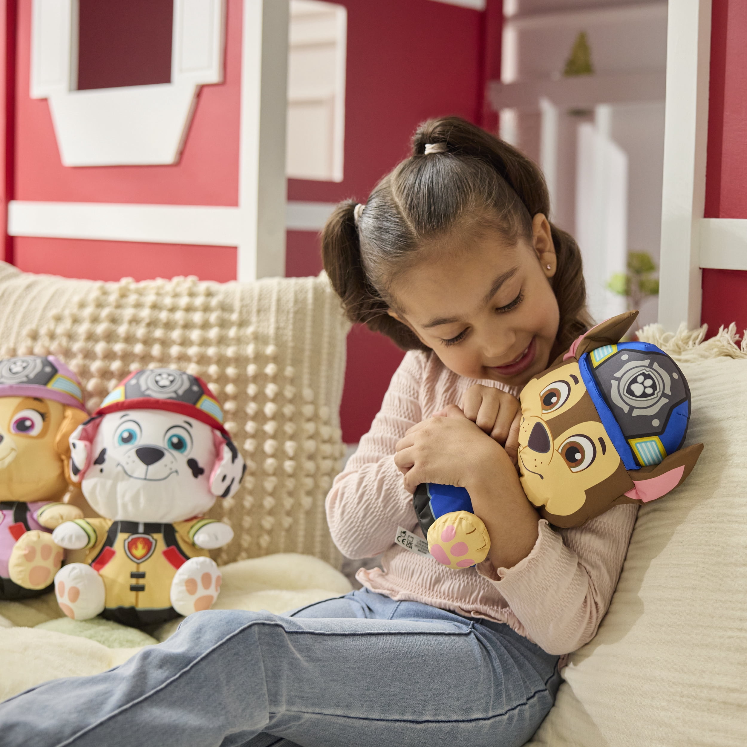 PAW Patrol, Peluche Chase pompier Swisheez, jouet officiel du célèbre dessin animé, peluche moelleuse pour enfants à partir de 3 an, 25,5 cm