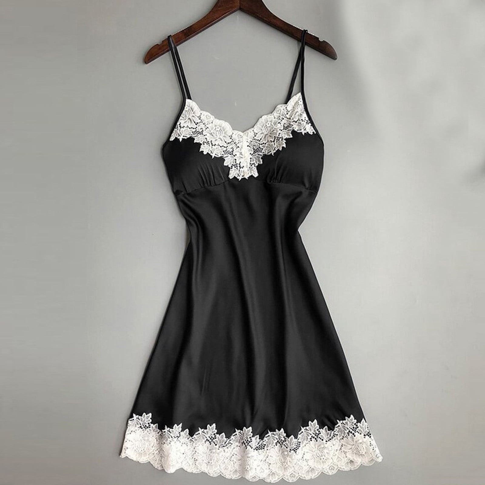 LSLJS Nuisette en Satin pour Femmes Dames Tenue de Nuit Nuisette Lingerie Aguichant avec Coussinets de Poitrine, Robe de Pyjama pour Femmes