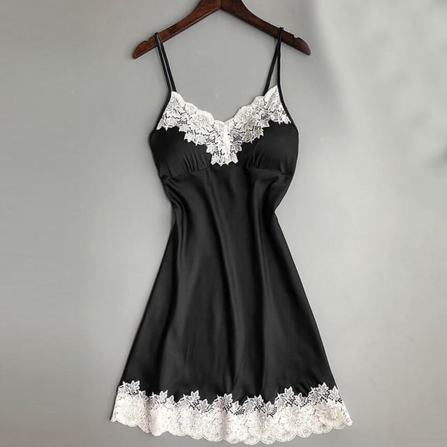 LSLJS Nuisette en Satin pour Femmes Dames Tenue de Nuit Nuisette Lingerie Aguichant avec Coussinets de Poitrine, Robe de Pyjama pour Femmes