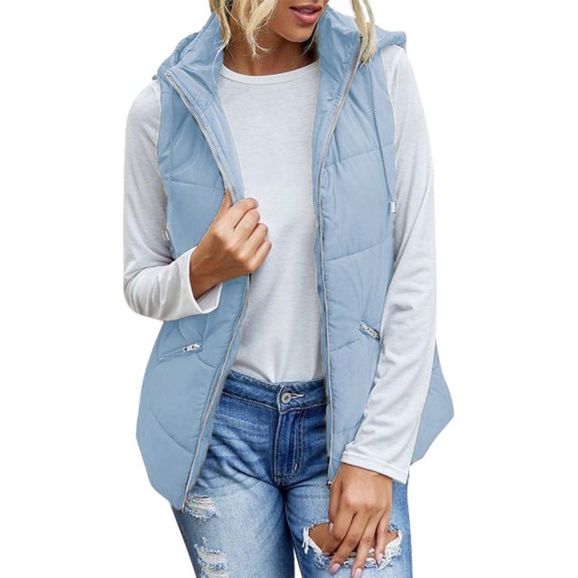 LSLJS Mode Femme T-Shirt Sans Manches Veste d'Hiver Extérieur Blouse à Fermeture Éclair Manteau Hauts, Gilets Extérieurs pour Femmes