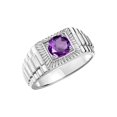thumbnail image 4 of RYLOS Men's Ring 14K White Gold Ring, 7MM Round Shape Gemstone Designer Style Rings Amethyst February Birthstone Rings Gold Size 9, 4 of 7