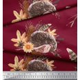 thumbnail image 3 of Soimoi Tissu Voile de Coton Rouge Feuilles & Hérisson Imprimé Animal 1 Yard 56 Pouces de Large, 3 of 3