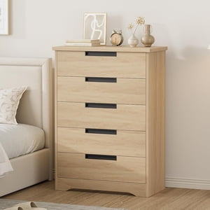 5 Dressing pour chambre, coffre en chêne naturel avec poignées intégrées, dressing en bois pour salle de séjour, crèche, hall et entrée