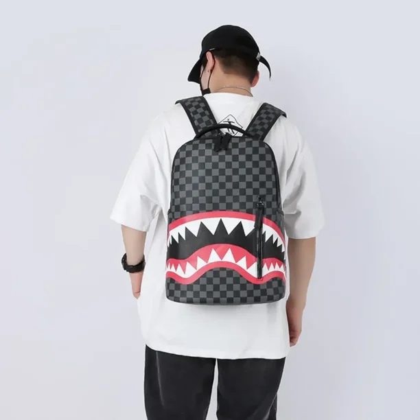 KEINXS Bape Shark Pu Leather Backpack Multi-Functional Large