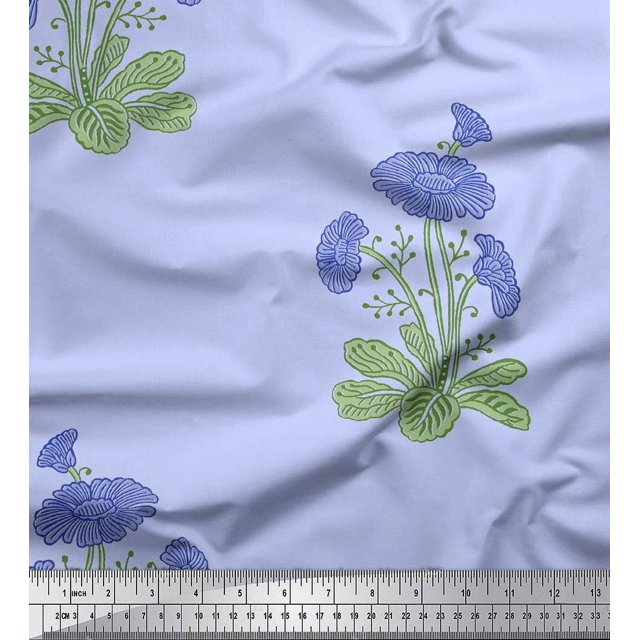 Soimoi Polyester Crepe Fabric Leaves & Floral Block Printed Craft Fabric by The Yard 42 Inch Wide