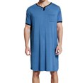 thumbnail image 1 of Men V-neck Long Sleeping Shirt, Solid Color Short Sleeve Split Hem Sleepwear, 1 of 8